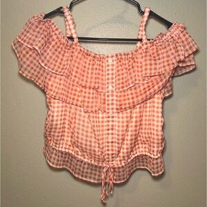 Lauren Conrad Orange and White Ruffled Top